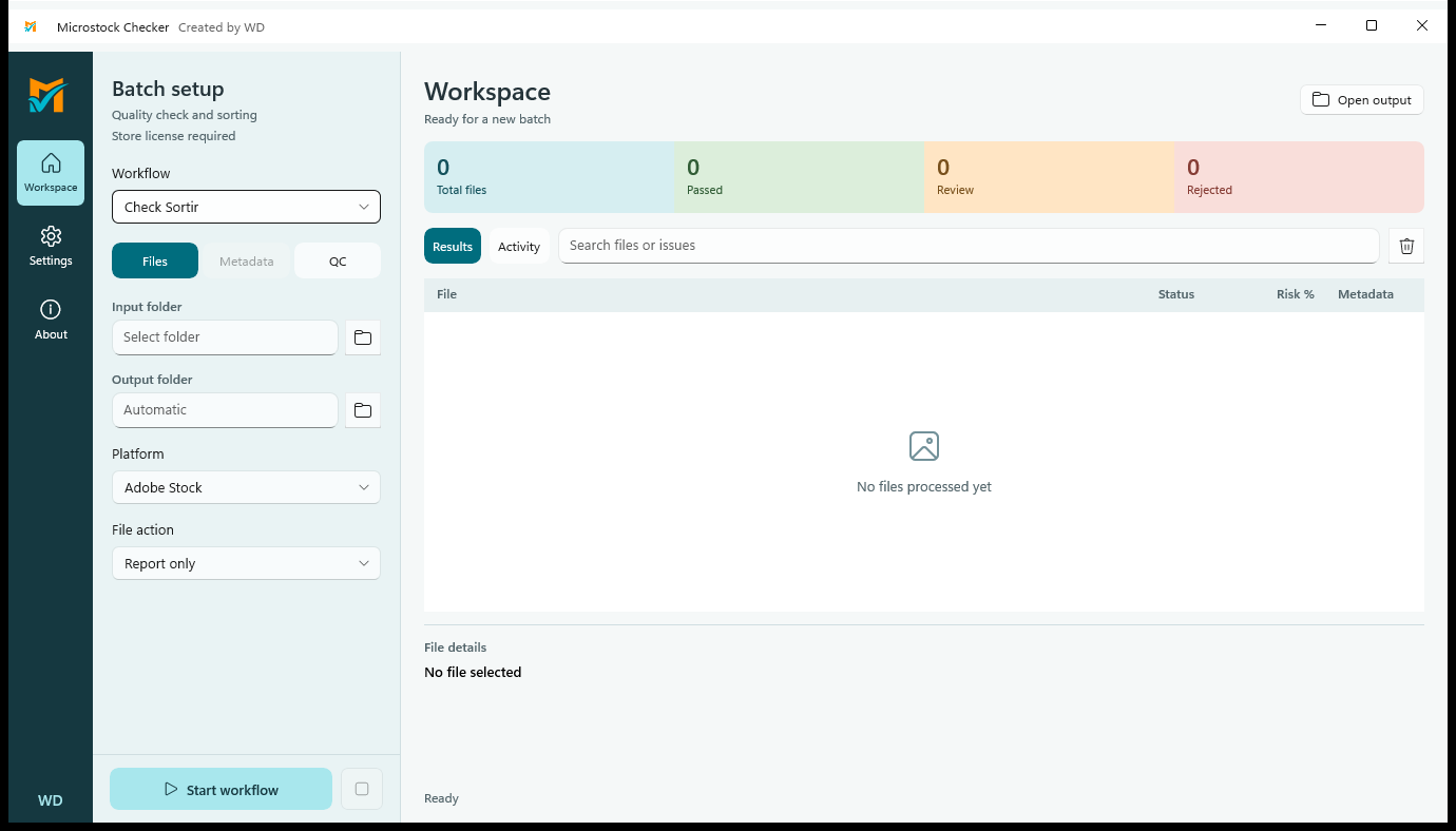 Antarmuka pra-rilis Microstock Checker 3.2.0 di Windows